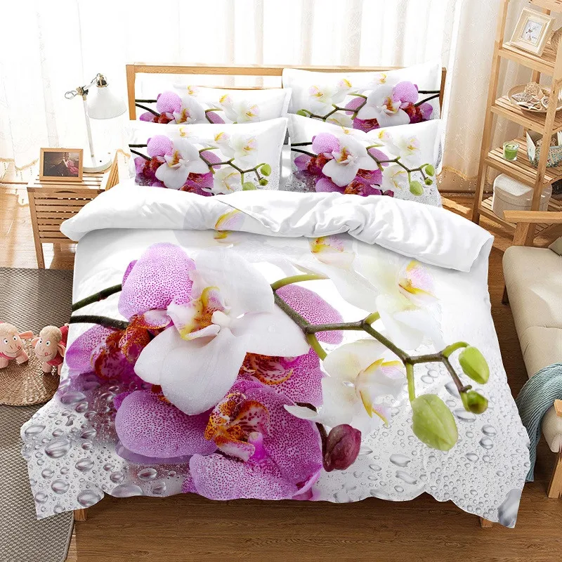 Linen Duvet Cover - Blumen Bettwäsche Set Bettbezug Set 3D
