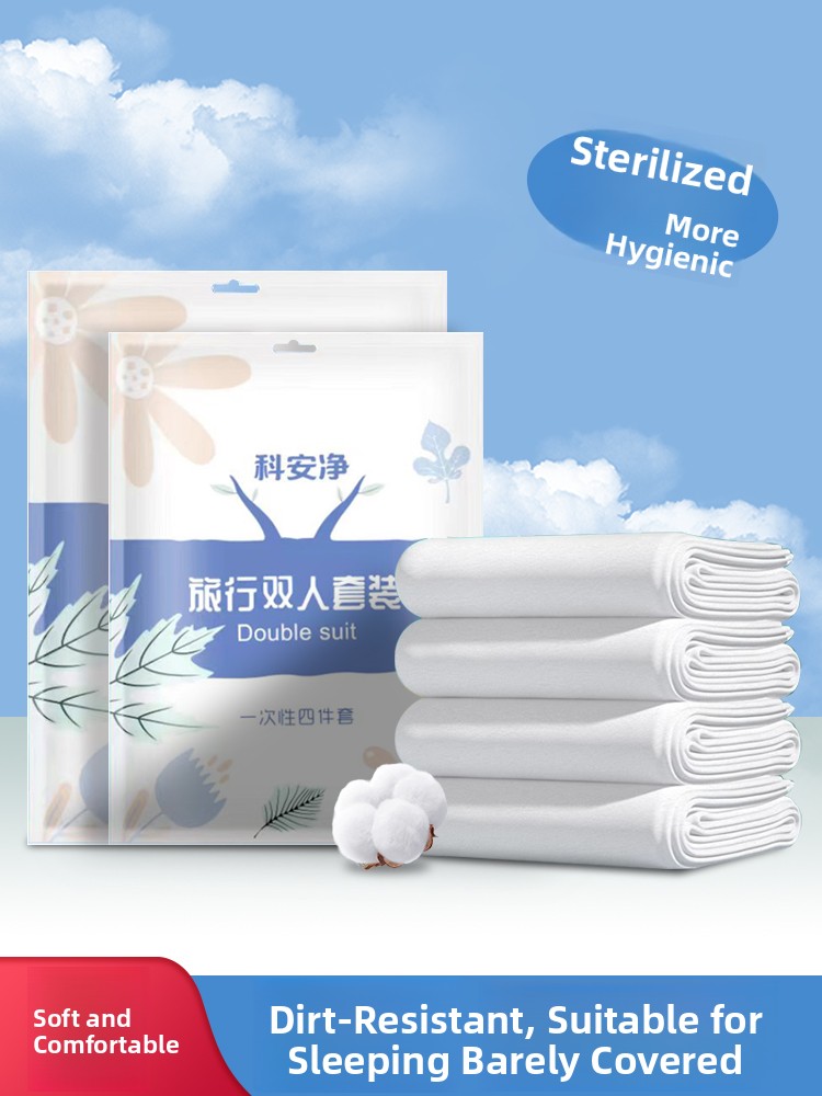 Linen Duvet Cover - Reise-Einweg-Bettwäsche-Set: Kissenbezug, Bettbezug, Vier-Teile-Set, Hotel-Keimbarriere, Schlafsack,