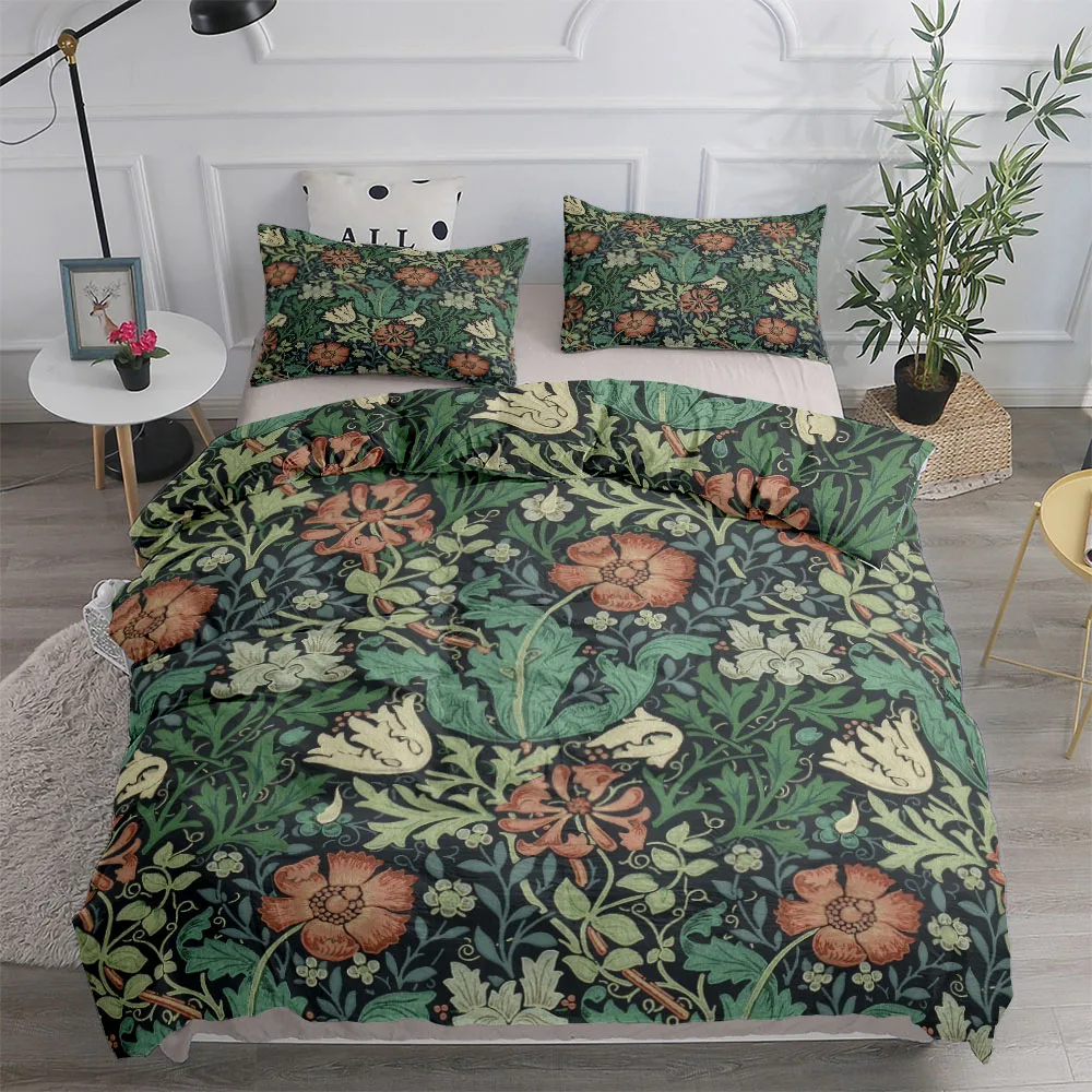 Linen Duvet Cover - William Morris Bettbezug-Set mit neoklassizistischen Blumen