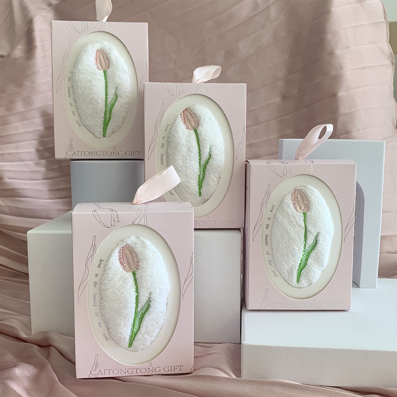 Home Textiles Towel Set - Besticktes Tulpen-Handtuch Quadratisches Blumenmuster Weiches Saugfähiges