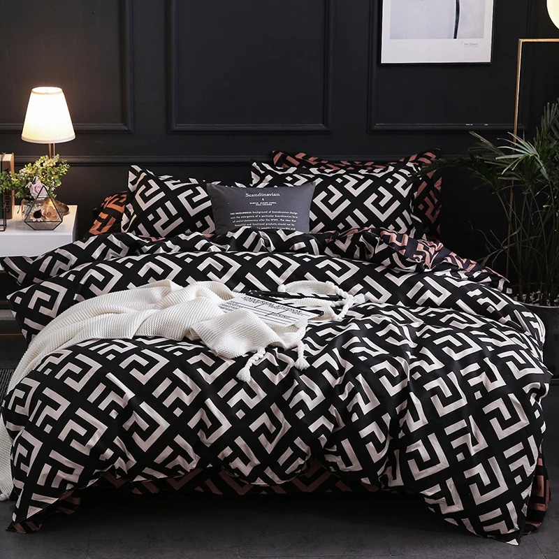 Linen Duvet Cover - Luxus schwarze Bettwäsche Bettdecke Set mit