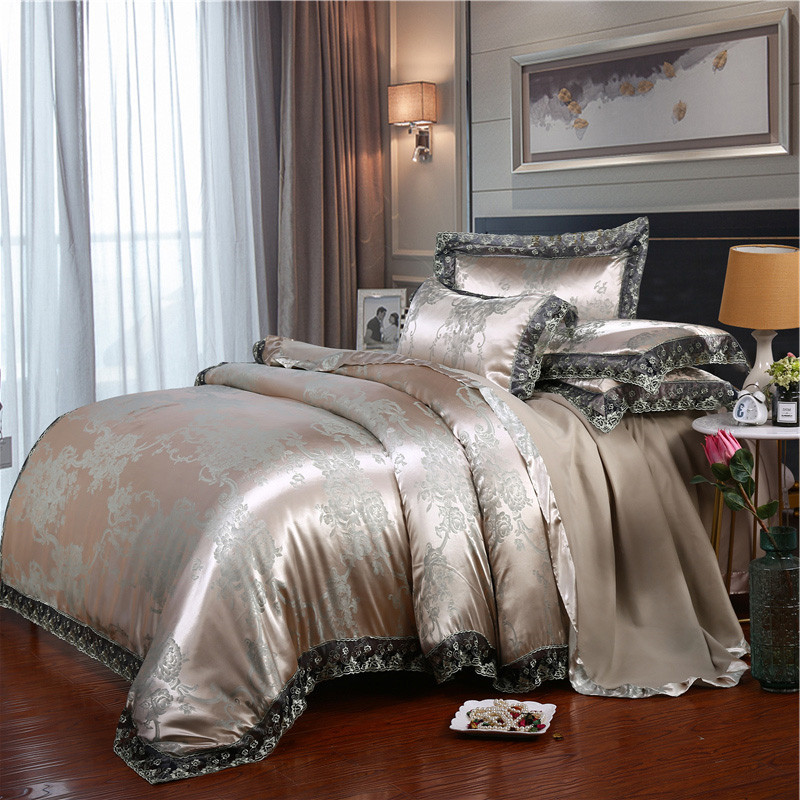 Linen Duvet Cover - Europäisches Klassisches Luxus 4-teiliges Bettwäsche-Set Jacquard