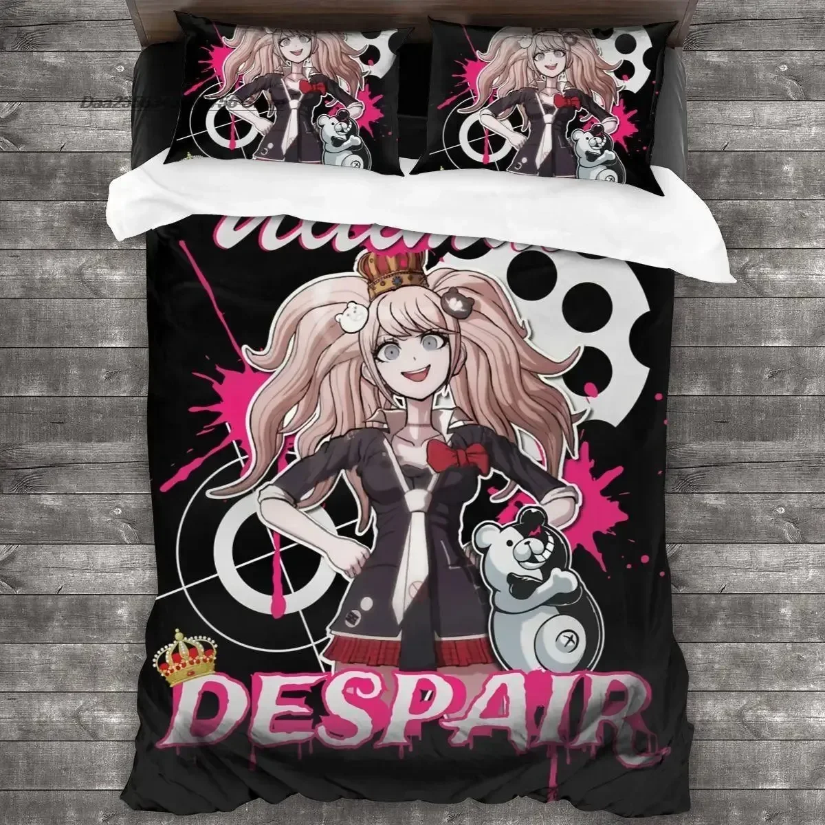 Linen Duvet Cover - 3D-Druck-Cartoons Danganronpa Monokuma Bettwäsche-Set, Bettbezug, Kissenbezug,